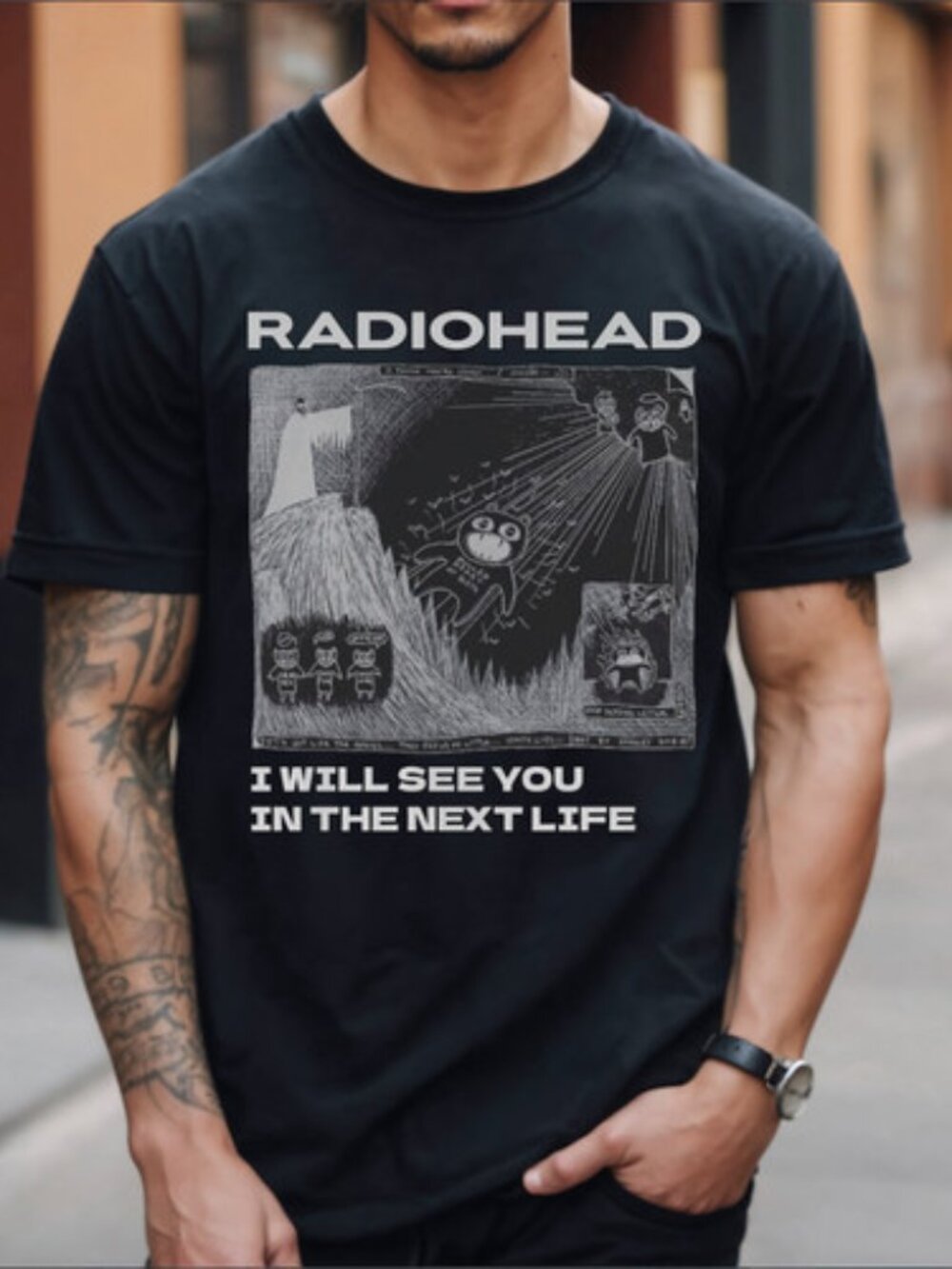 Radiohead band 90s Graphic short sleeve black Concert T shirt
